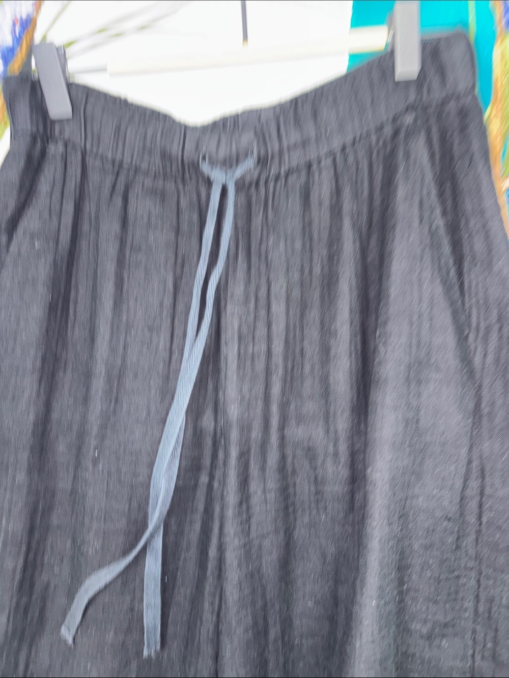 Eileen Fisher Black Wide-Leg Drawstring organic cotton raw hem crinkle gauzy - Picture 3 of 7
